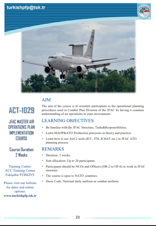 JFAC Hava Harekat Planı Uygulama Kursu/Eskişehir (Sadece NATO Ülkeleri için) Kapak Resmi