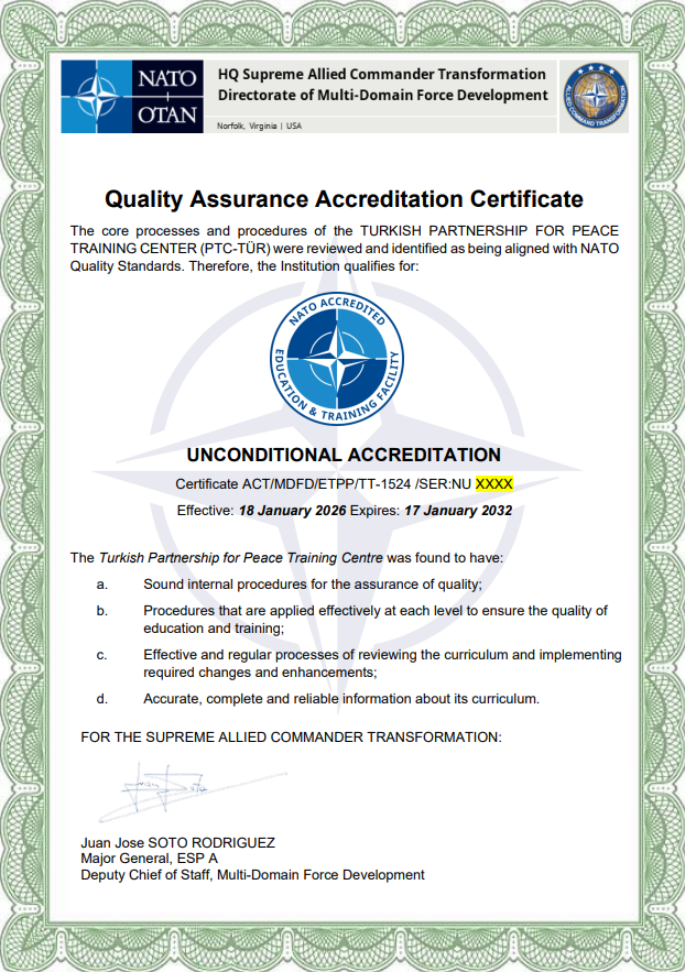 NATO Quality Assurance Accreditation Certificate