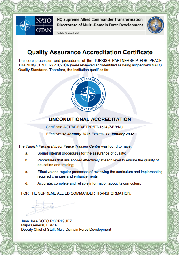 NATO Quality Assurance Accreditation Certificate